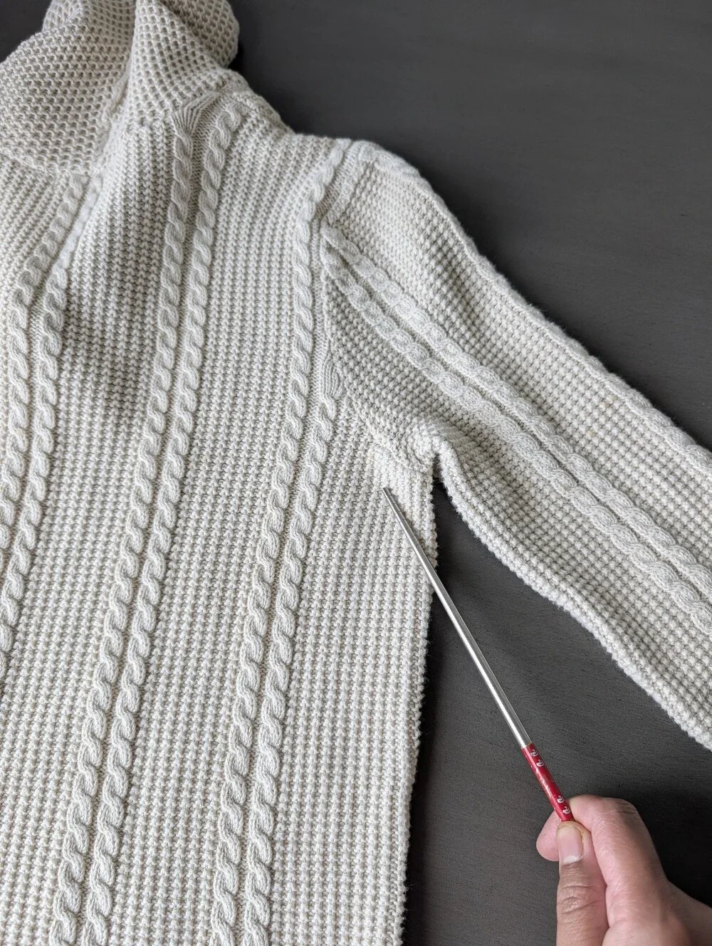 JEANNE PIERRE Cream Cable Knit Cowl Sweater Cotton Hongkong Size M